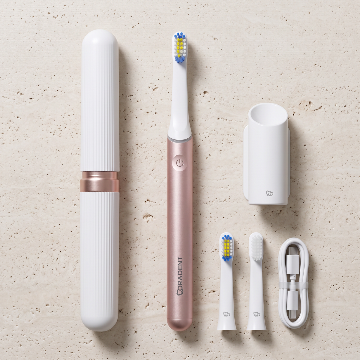 PulseONE sonic toothbrush in Rose, everything in the box