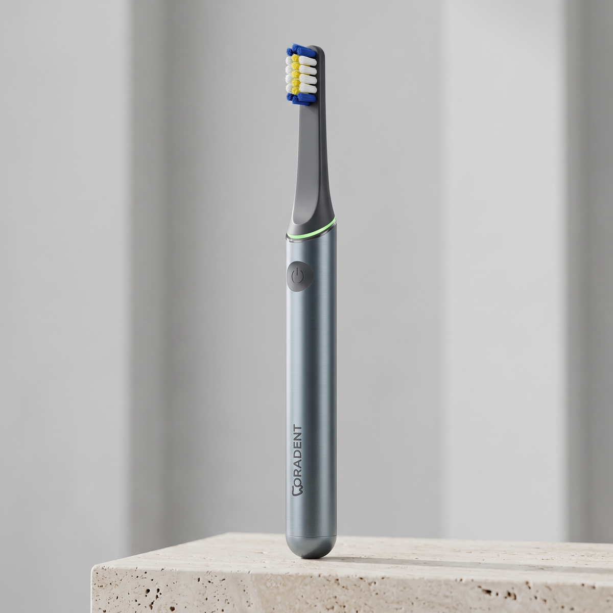 PulseONE sonic toothbrush in Graphite, three quarter view with the LED ring lit